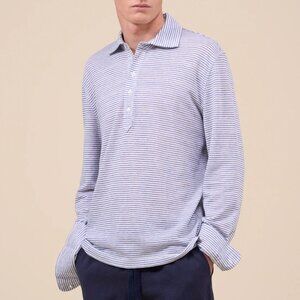 Fedeli Linen Striped Polo Shirt Large, Italian Size 52